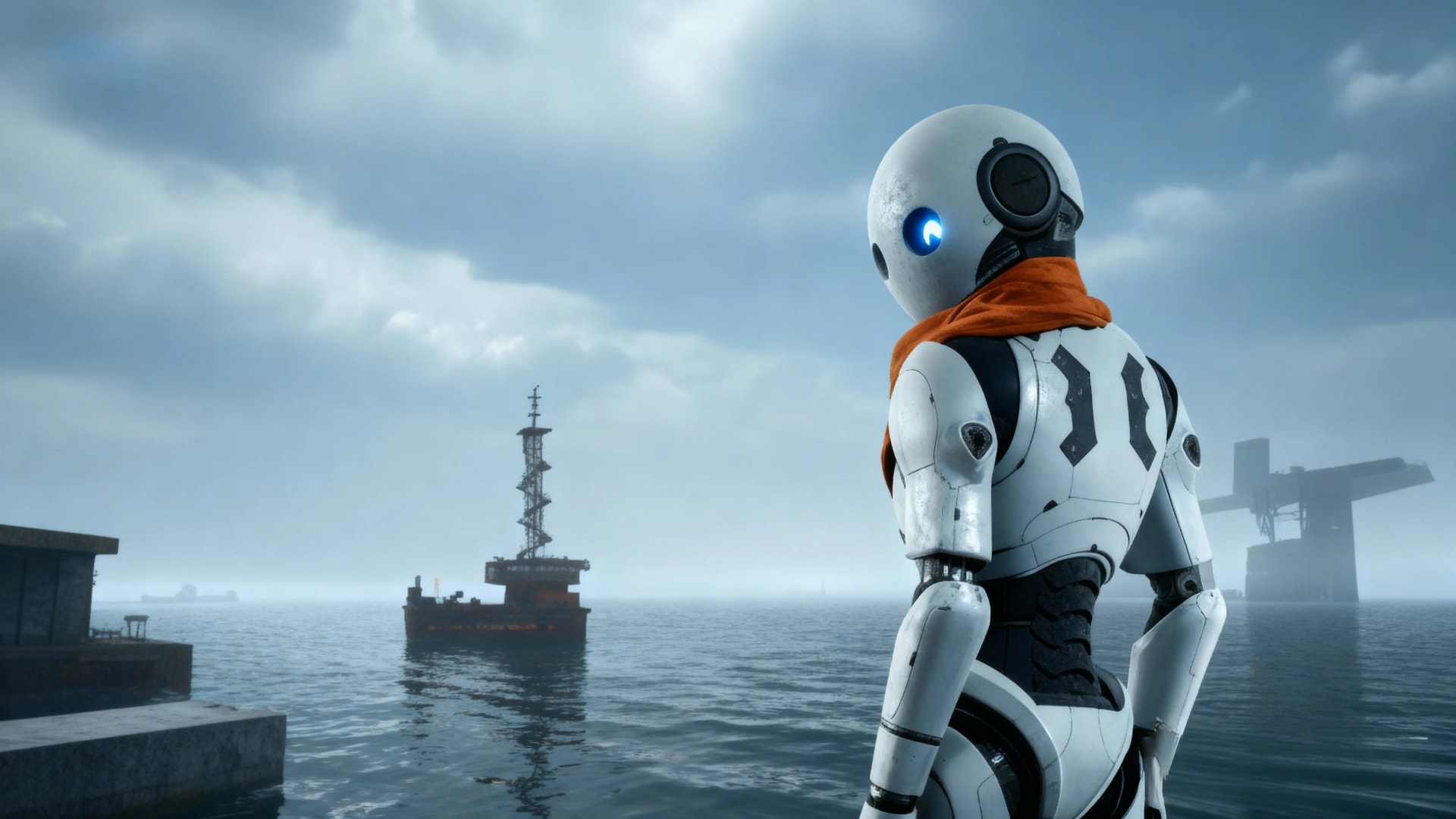 The Last Caretaker game hero image showing post-apocalyptic ocean world survival base